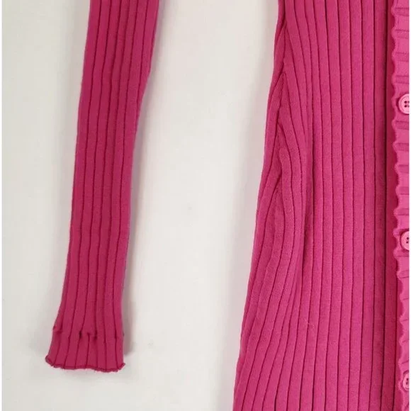 Endless Rose Dress Womens Small Pink Rulffe V Neck Ribbed Button Down Knit Mini - Picture 9 of 11